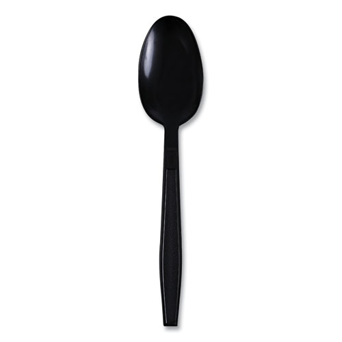 Heavyweight Wrapped Polypropylene Cutlery, Teaspoon, Black, 1,000Carton