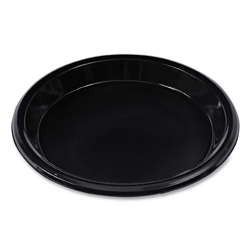 Hi-Impact Plastic Dinnerware, Plate, 10 dia, Black, 125Sleeve, 4 SleevesCarton