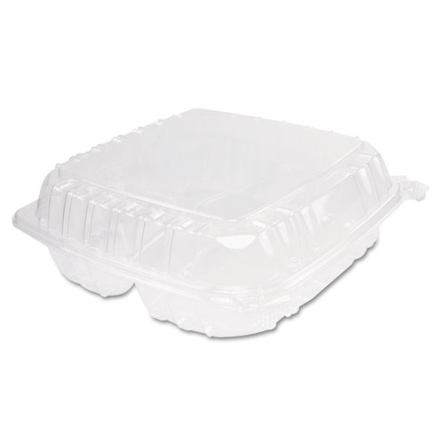 ClearSeal Hinged-Lid Plastic Containers, 3-Compartment, 9.4 x 8.9 x 3, Plastic, 100Bag, 2 BagsCarton