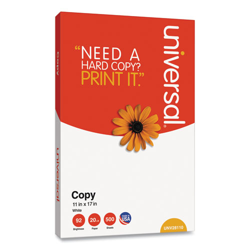 Copy Paper, 92 Bright, 20 lb Bond Weight, 11 x 17, White, 500 SheetsReam