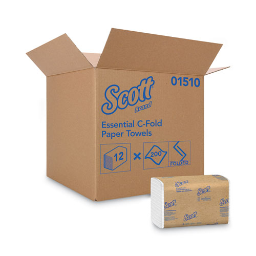 Essential C-Fold Towels for Business, Absorbency Pockets, 1-Ply, 10.13 x 13.15, White, 200Pack, 12 PacksCarton