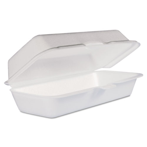 Foam Hinged Lid Container, Hot Dog Container, 3.8 x 7.1 x 2.3, White,125Bag, 4 BagsCarton