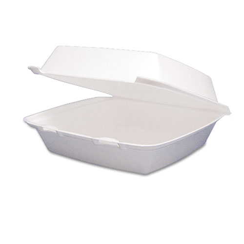 Foam Hinged Lid Containers, 1-Compartment, 8.38 x 7.78 x 3.25, White, 200Carton