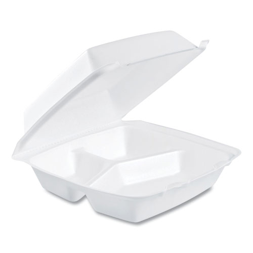 Foam Hinged Lid Containers, 3-Compartment, 8.38 x 7.78 x 3.25, 200Carton