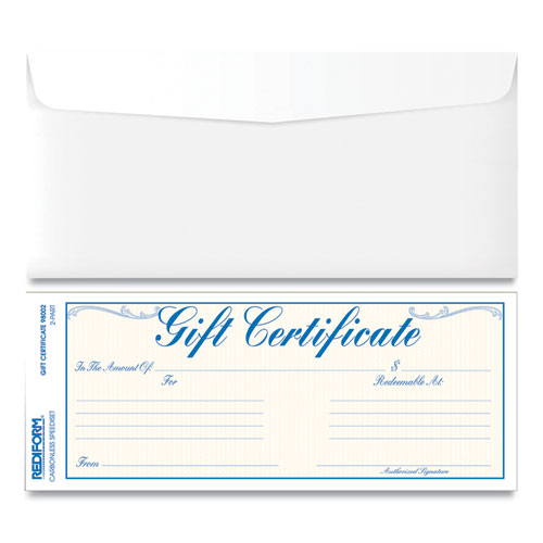 Gift Certificates with Envelopes, 8.5 x 3.67, BlueGold with Blue Border, 25Pack