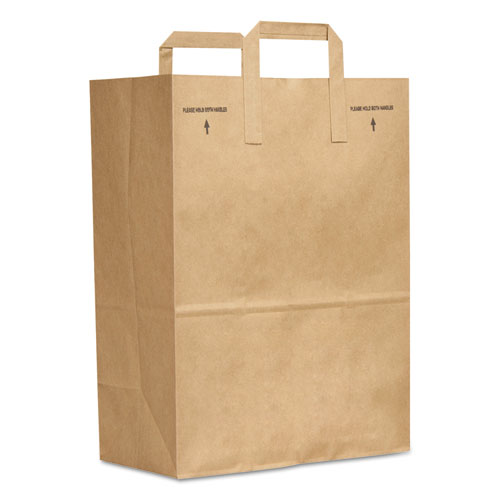 Grocery Paper Bags, Attached Handle, 30 lb Capacity, 16 BBL, 12 x 7 x 17, Kraft, 300 Bags