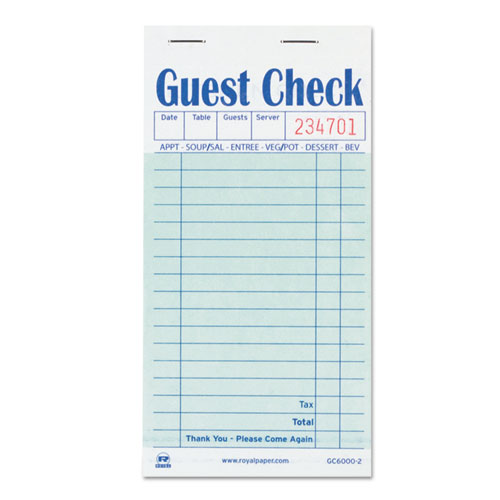 Guest Check Pad, 17 Lines, Two-Part Carbon, 3.5 x 6.7, 50 FormsPad, 50 PadsCarton