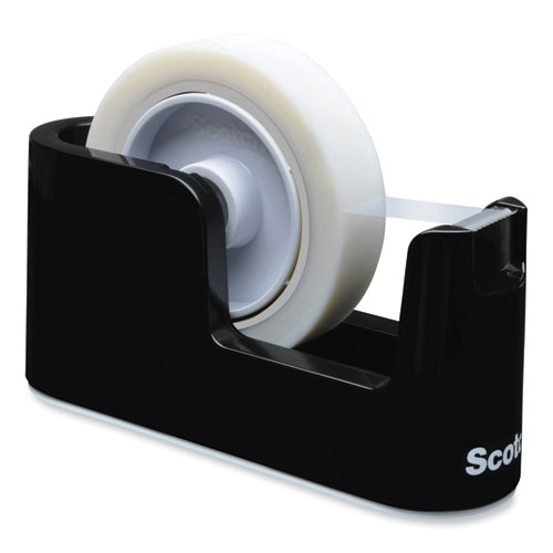 Heavy Duty Weighted Desktop Tape Dispenser with One Roll of Tape, 3Core, ABS, Black
