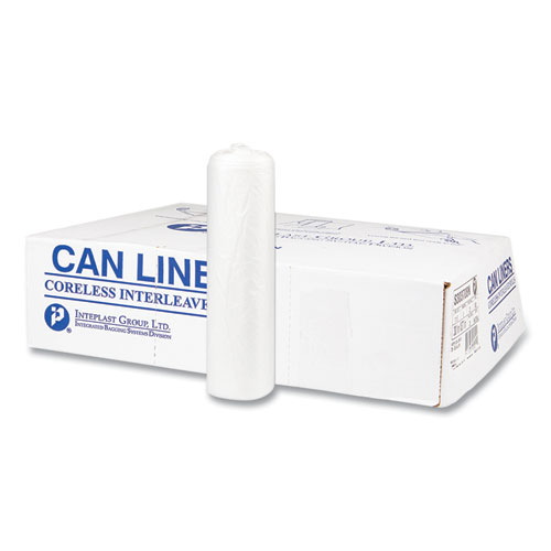High-Density Commercial Can Liners, 10 gal, 8 mic, 24 x 24, Natural, 50 BagsRoll, 20 Interleaved RollsCarton