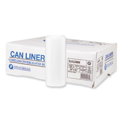 High-Density Commercial Can Liners, 16 gal, 8 mic, 24 x 33, Natural, 50 BagsRoll, 20 Interleaved RollsCarton