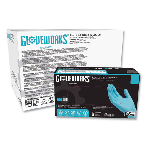 Industrial Nitrile Gloves, Powder-Free, 5 mil, Blue, X-Large, 100 GlovesBox, 10 BoxesCarton