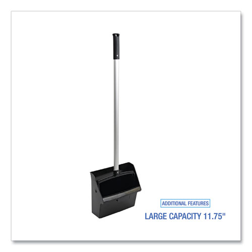 Lobby Dust Pan, 11.75 x 37, 34 Handle, PlasticAluminum, Black