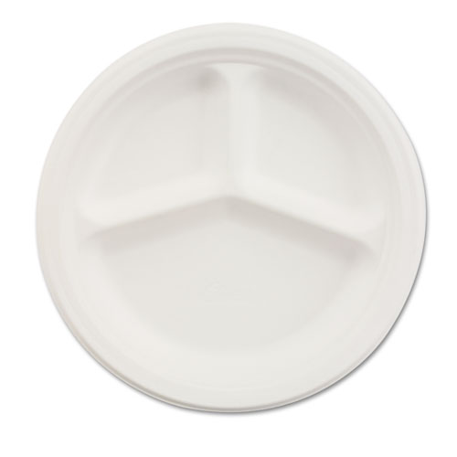 Paper Dinnerware, 3-Compartment Plate, 10.25 dia, White, 500Carton