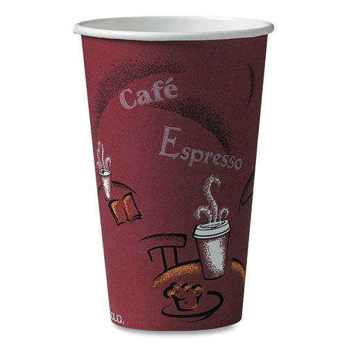 Paper Hot Drink Cups in Bistro Design, 16 oz, Maroon, 1,000Carton