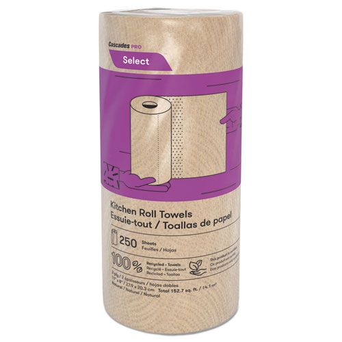 Select Kitchen Roll Towels, 2-Ply, 11 x 166.6 ft, Natural, 250Roll, 12Carton