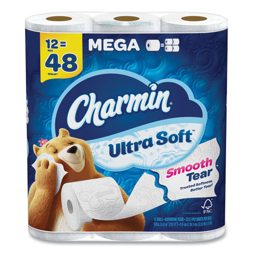Ultra Soft Bathroom Tissue, Mega Roll, Septic Safe, 2-Ply, White, 224 SheetsRoll, 12 RollsPack, 4 PacksCarton
