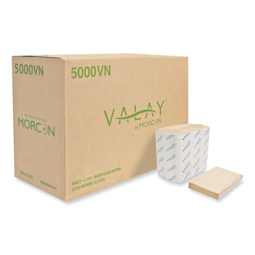 Valay Interfolded Napkins, 2-Ply, 6.5 x 8.25, Kraft, 6,000Carton