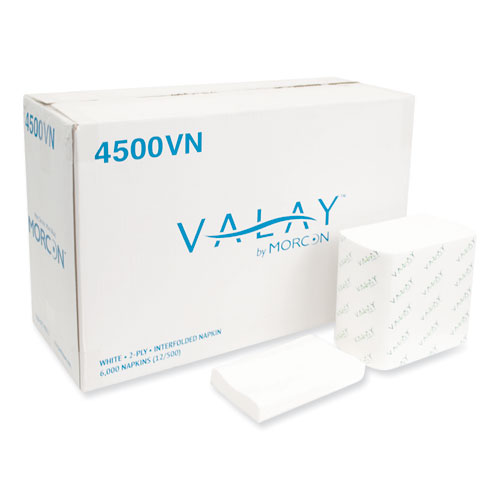 Valay Interfolded Napkins, 2-Ply, 6.5 x 8.25, White, 500Pack, 12 PacksCarton