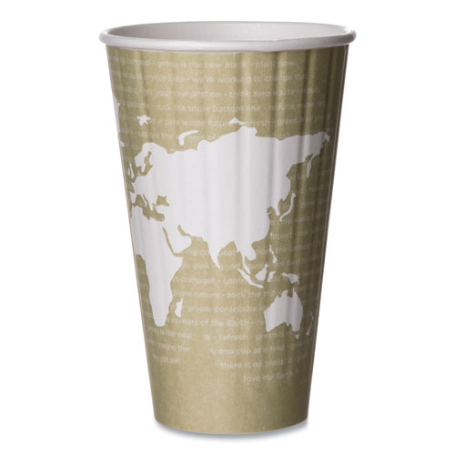 World Art Renewable and Compostable Insulated Hot Cups, PLA, 16 oz, 40Packs, 15 PacksCarton