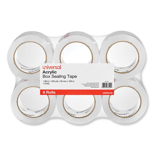 Deluxe General-Purpose Acrylic Box Sealing Tape, 1.7 mil, 3 Core, 1.88 x 109 yds, Clear, 6Pack